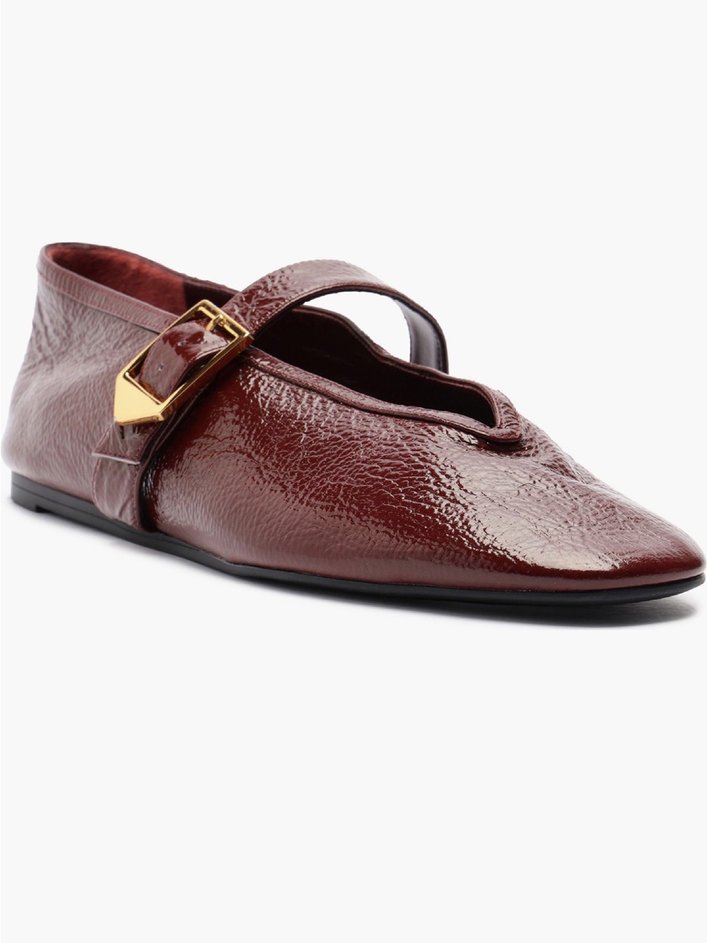 SCHUTZ Burgundy Leather Mary Jane Flats with Gold Buckle - Picture 2 of 9